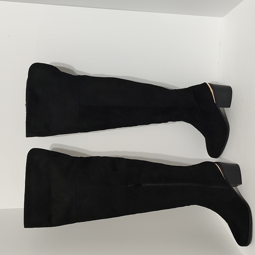 Black Bamboo Over the Knee Faux Suede Boots with Partial Side Zipper sz 7.5